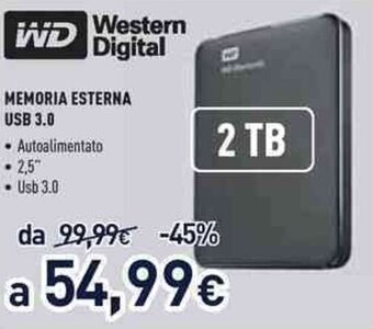 Unieuro Western Digital Memoria Esterna USB 3.0 offerta