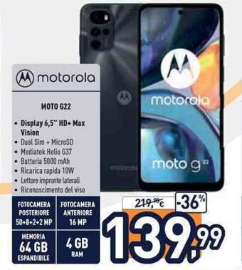 Unieuro motorola moto G22 offerta