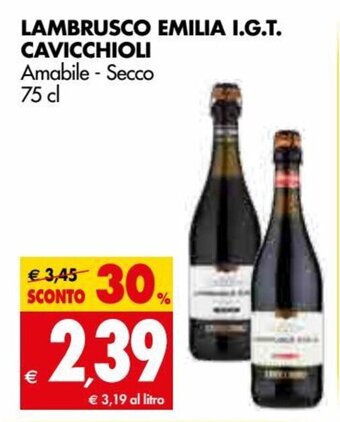 Tigros Lambrusco Emilia I.G.T Cavicchioli Amabile Secco 75 cl offerta