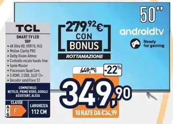 Unieuro TCL Smart Tv Led 50P offerta