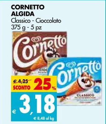 Tigros Algida Cornetto Classico Cioccolato 375 g 5 pz offerta