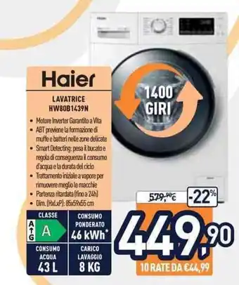 Unieuro Haier Lavatrice HW80B1439N offerta