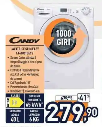 Unieuro Candy Lavatrice Slim Easy EY41061DE1S offerta
