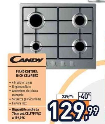 Unieuro Candy Piano Cottura 60 cm CEL6PBRX offerta