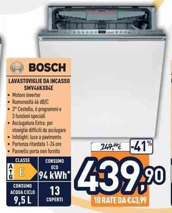 Unieuro Bosch Lavastoviglie da Incasso SMV46KX04E offerta