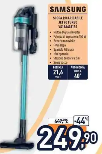 Unieuro Samsung Scopa Ricaricabile Jet 60 Turbo VS15A6031R1 offerta