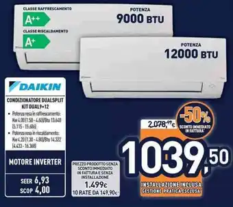 Unieuro Daikin Condizionatore Dualsplit Kit Dual9+12 offerta
