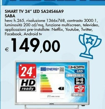 Bennet SABA SA24S46A9 TV 61 cm (24") HD Smart TV Wi-Fi Argento offerta