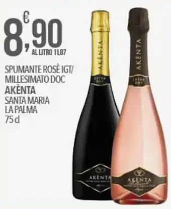 Iper Romagnolo Akènta Spumante Rosè Igt/Millesimato Doc Santa Maria La Palma 75 cl offerta