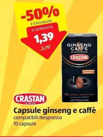ALDI Capsule ginseng e caffè crastan offerta