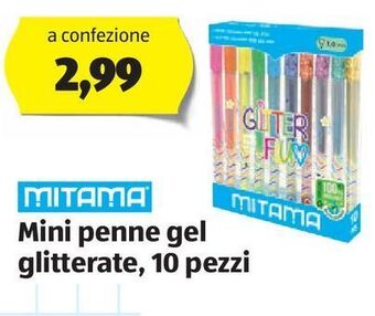 ALDI Mini penne gel glitterate mitama offerta