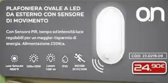 Gbc O.N Plafoniera Ovale A Led On Da Esterno Con Sensore Di Movimento offerta