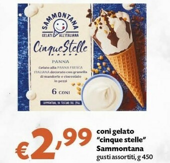 Pam Sammontana - Cinque Stelle Panna 6 Coni 450 G(ml) offerta