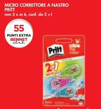 Bennet Pritt Micro Correttore a Nastro mm 3 x m 6, conf. da 2 + 1 offerta