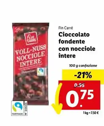 Lidl Cioccolato fondente con nocciole intere 100g offerta