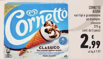 Conad Algida Cornetto vari tipi classico 375 g offerta