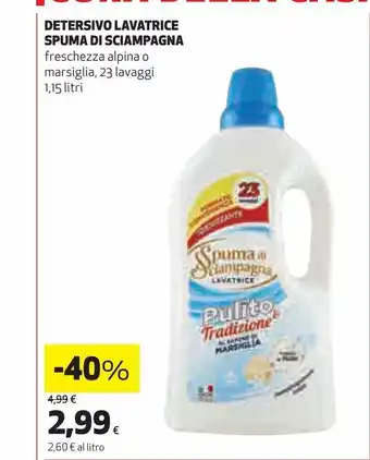 Coop Detersivo lavatrice spuma di sciampagna freschezza alpìna o marsiglia offerta