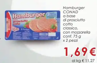 Conad Conad Hamburger a base di prosciutto cotto classico, con mozzarella 75 g x 2 pezzi offerta