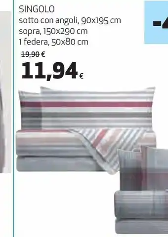 Singolo sotto con angoli, 90x195 cm sopra, 150x290 cm 1 federa, 50x80 cm