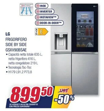 Trony LG Frigorifero Side by Side GSXV90BSAE offerta