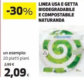 Ipercoop Linea usa e getta biodegradabile e compostabile naturanda un esempio: 20 piatti piani offerta