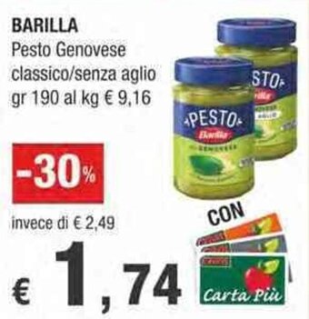 Crai Barilla Pesto Genovese classico/senza aglio gr 190 offerta