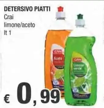 Crai Crai Detersivo Piatti limone/aceto lt 1 offerta