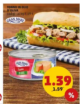 PENNY Tonno in olio d'oliva gran mare 160g offerta