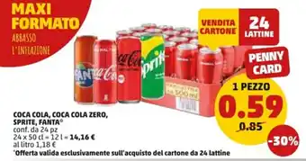 PENNY Coca Cola, Coca Cola Zero, Sprite, Fanta 24 pz 12 l offerta
