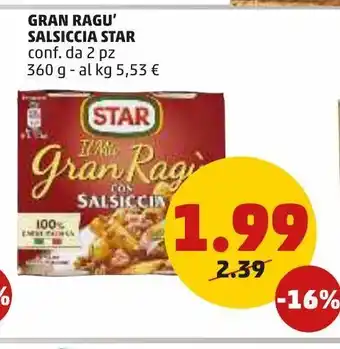 PENNY Gran ragu salsiccia star 360g offerta