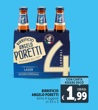 Deco Supermercati Birrificio Angelo Poretti birra 4 luppoli cl 33 x 3 offerta