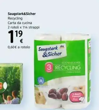 dm drogerie markt Saugstark&Sicher Recycling Carta da cucina 2 rotoli x 114 strappi offerta