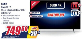 Trony Sony Smart TV OLED BRAVIA XR 55" UHD XR55A75K offerta