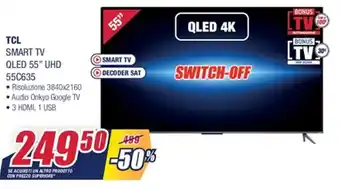 Trony TCL Smart TV QLED 55" UHD 55C635 offerta