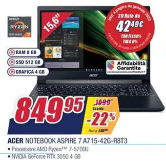 Trony Acer Notebook Aspire 7 A715-42G-R8T3 offerta