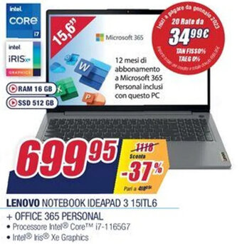 Trony Lenovo Notebook Ideapad 3 15ITL6 offerta