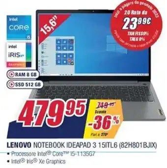 Trony Lenovo Notebook Ideapad 3 15ITL6 (82H801BJIX) offerta