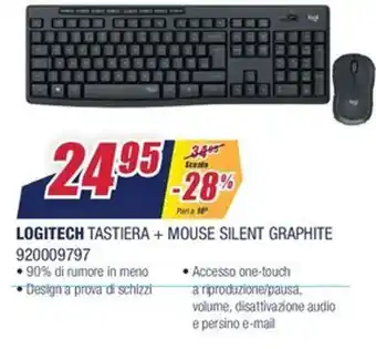 Trony Logitech Tastiera + Mouse Silent Graphite 920009797 offerta