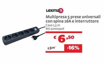 Bricocenter Multipresa 5 prese universali con spina 16a e interruttore offerta