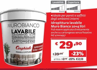 Bricocenter Idropittura lavabile muro bianco 10+4 litri offerta