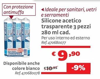 Bricocenter Silicone acetico trasparente 3 pezzi 280 ml cad. offerta
