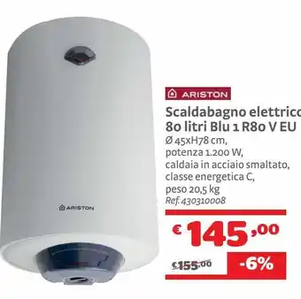 Bricocenter Scaldabagno elettrico 80 litri blu 1 r80 v eu offerta