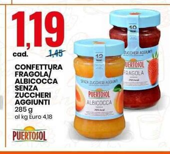 Eurospin Puertosol Confettura Fragola Albicocca Senza Zuccheri Aggiunti 285 g offerta