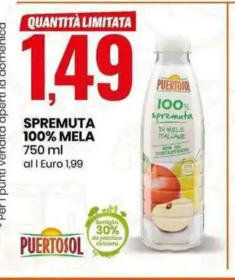 Eurospin Puertosol Spremuta 100% Mela 750 ml offerta