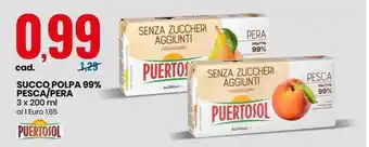 Eurospin Puertosol Succo Polpa 99% Pesca/Pera 3 x 200 ml offerta
