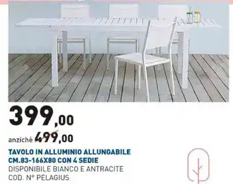 Tavolo In Alluminio Allungabile CM.83-166X80 Con 4 Sedie