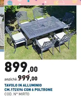 Tavolo In Alluminio CM-172x96 Con 6 Poltrone