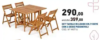 Set Tavolo In Legno Cm.110x95 Con 4 Sedie Pieghevole
