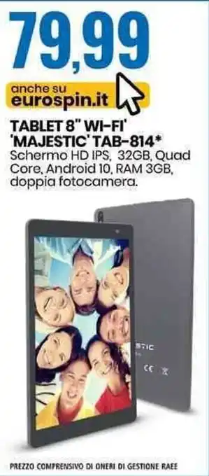 Eurospin Majestic Tablet 8 Wi-FI Tab-814 offerta