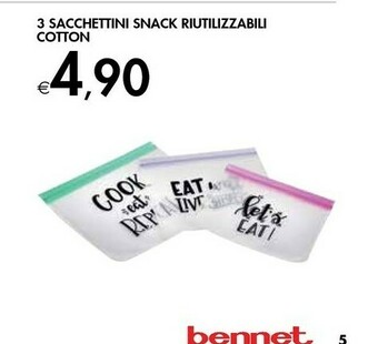 Bennet 3 Sacchettini Snack Riutilizzabili Cotton offerta